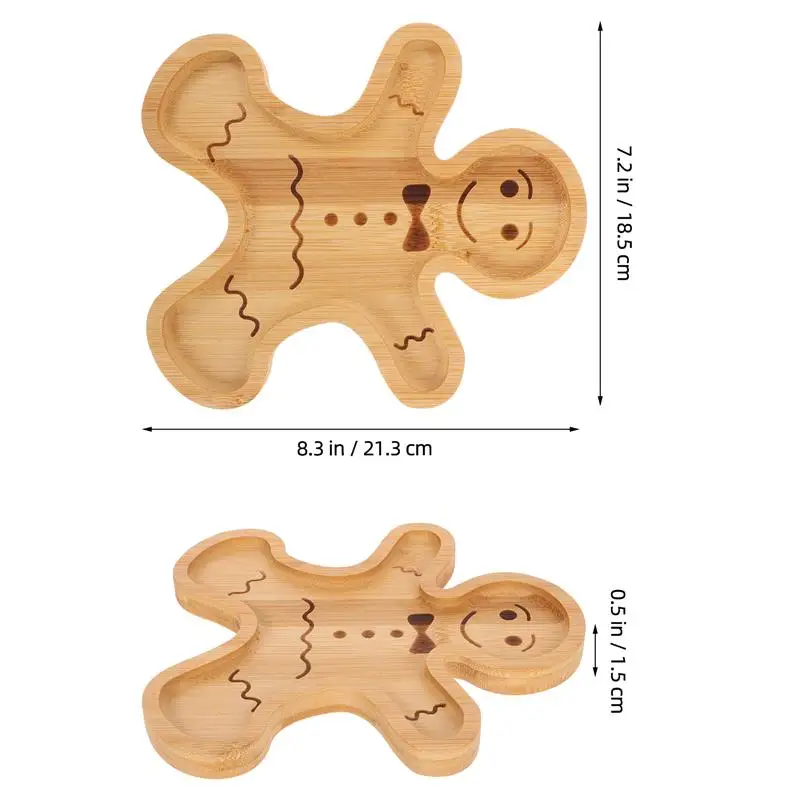 Bamboo Gingerbread Man Serving Tray Festive Holiday Treat Platter for Snacks Bread Fruit Creative Food Tray for Christmas Decor