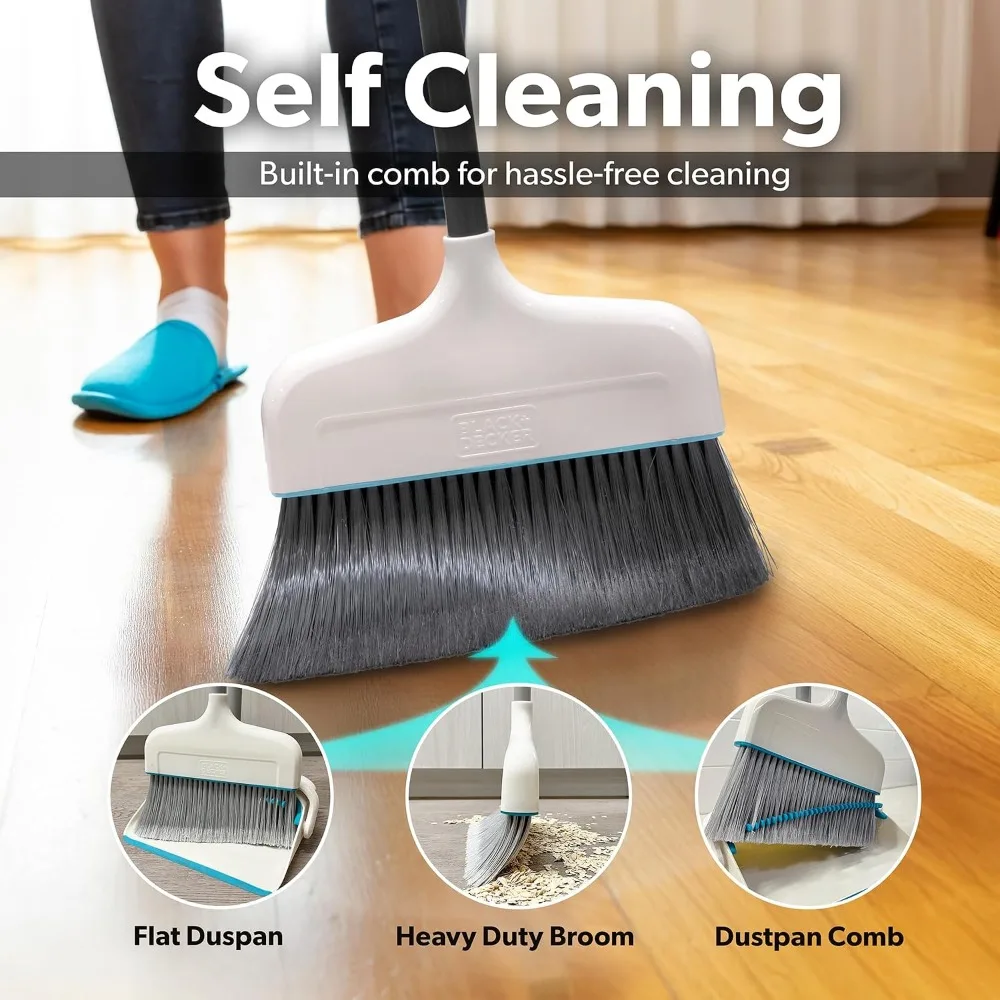 Space-Saving Broom & Dustpan Set, Self-Cleaning Comb, Stand-Up Storage, 36