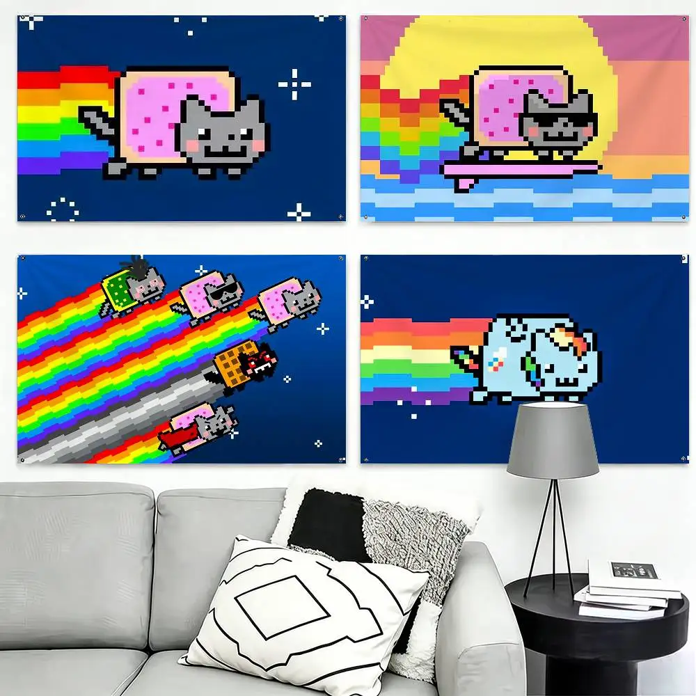 

N-Nyan Cat Funny Flags for Bedrooms Home Decor Items Outdoor Decors Garage Decoration Flaga