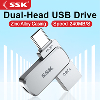 SSK Dual USB Flash Drive 64GB 128GB 256GB Thumb Drive with Type-C and USB A USB Memory Stick for Smartphones Tablets Mac Laptop