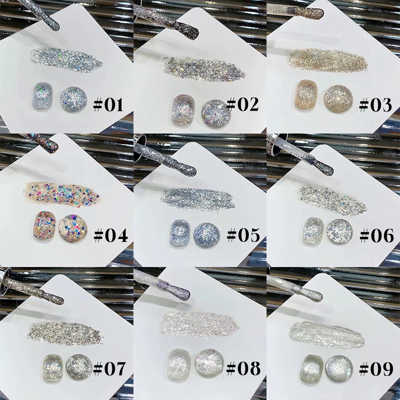 1-9개 WS 가을 네일 크리스마스 네일 화이트 골드 파인 글리터 브로큰 다이아몬드 젤 네일 폴리쉬 글루 슈퍼 플래시 2025 브릴리언트 젤