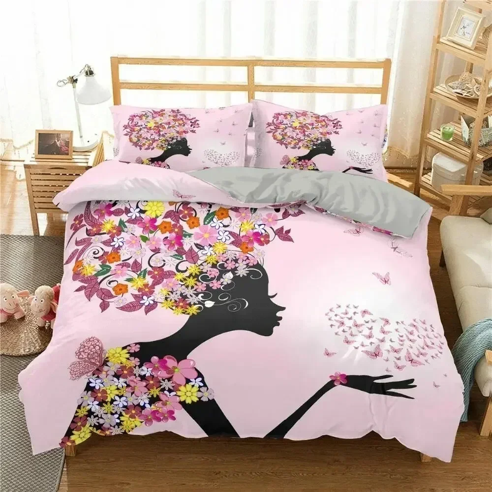 

Fairy Girl with Wings Pattern Women Couple Flying Butterflies Bedding Set Duvet Cover Sheet Printed Bed Set Full Queen King Size