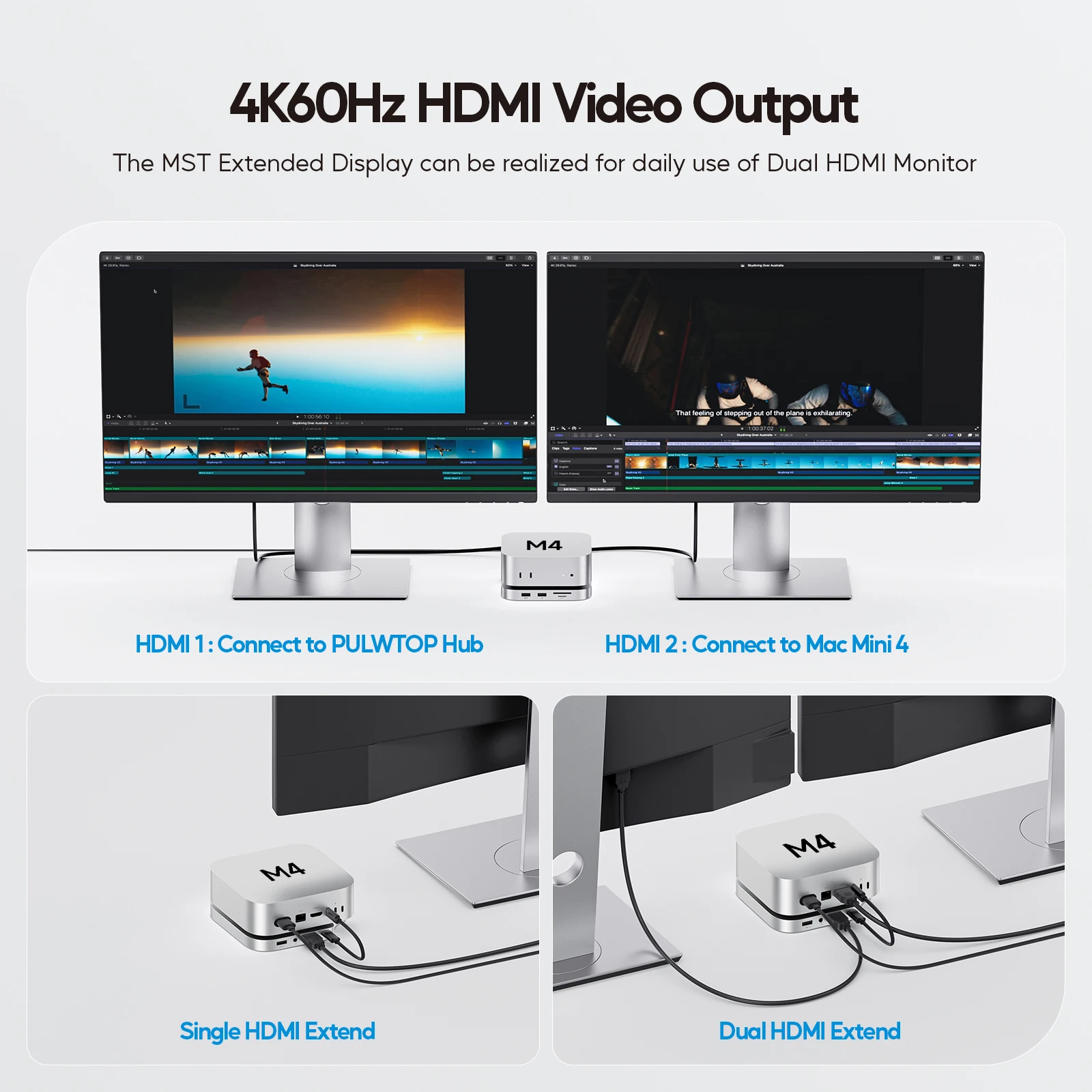 PULWTOP Mac Mini M4 Hub mit M.2 SSD-Gehäuse (NICHT im Lieferumfang enthalten), mit HDMI 4K 60 Hz, USB-C-Hub-Zubehör für Mac Mini 2024 M4 Pro