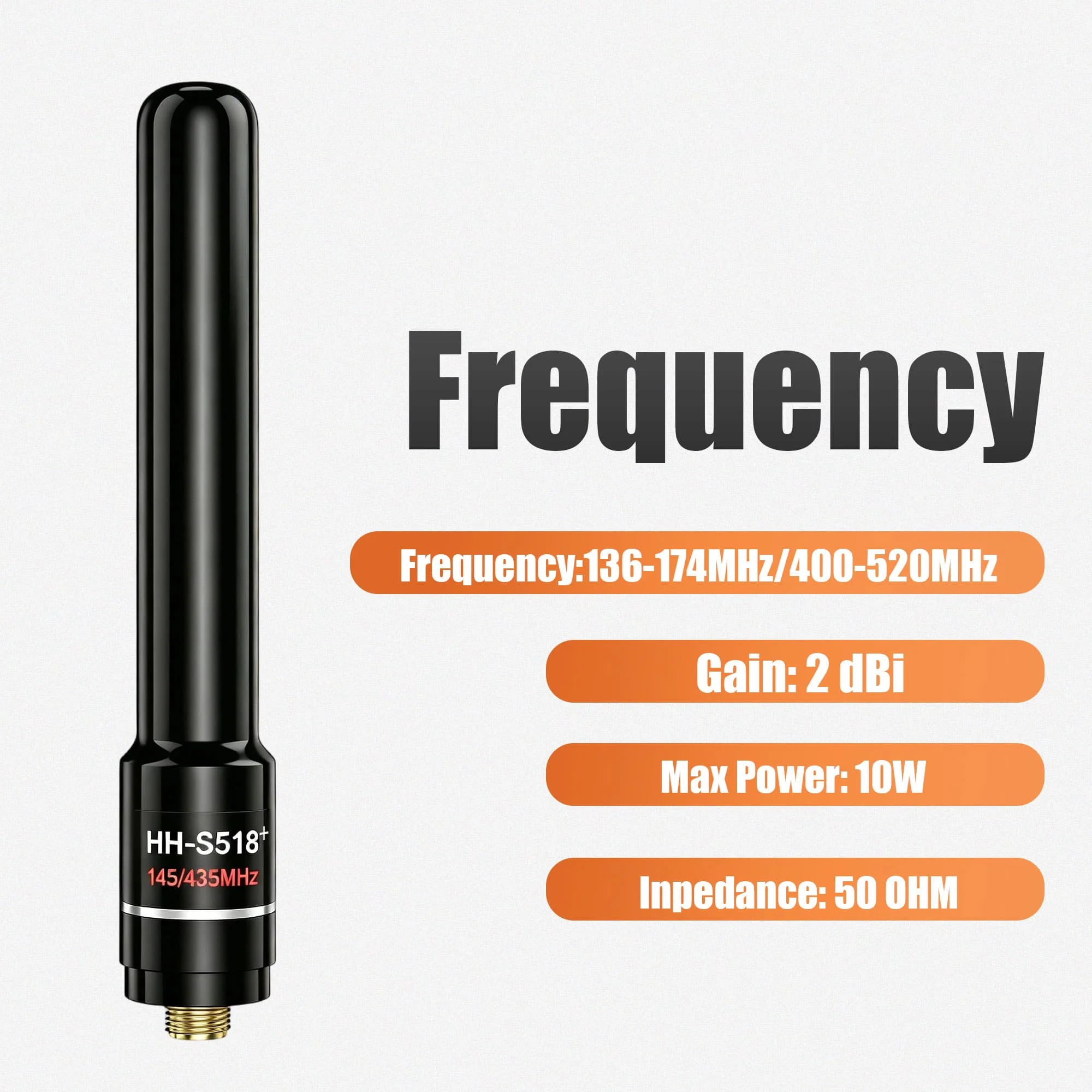 HH-S518+ Dual Band Mini Antenna 10W High Gain UV 145/435MHz SMA-F/SMA-M For Baofeng UV-3R UV-5RMINI TYT TH-UVFD Quansheng UV-K1