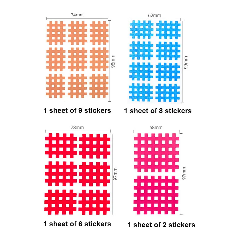 عبر علم الحركة الشريط العضلي للماء ، بقع الوخز بالإبر لاصقة قوية ، أشرطة على شكل شبكة لتخفيف الألم ، 5 أوراق