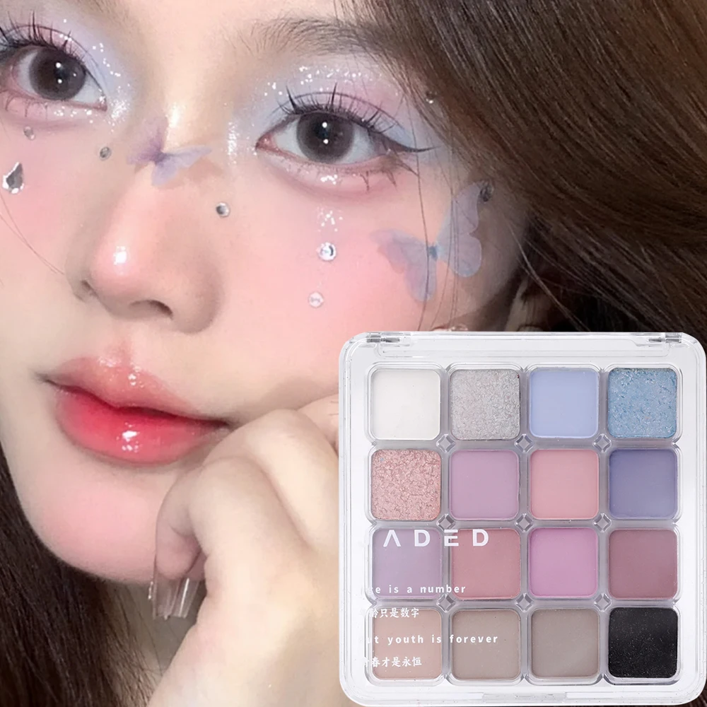 Waterproof Glitter Pink Blue Eyeshadow Palette 16Color Matte Shiny Pearlescent Earth Color Eye Shadow Pigment Korean Eyes Makeup