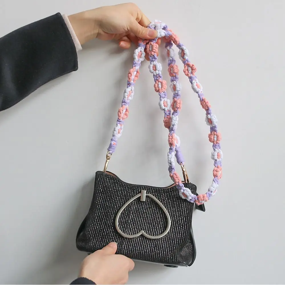 Handmade Cotton Weaving Crossbody Bag Strap Shoulder Strap Braided Flower Cell Phone Strap Bag Chain Bag Accessories