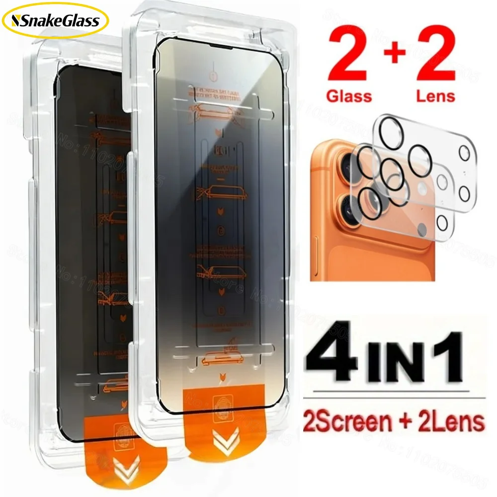4-in-1 HD/Blickschutz-Displayschutzfolie für iPhone 17 Pro Max Air 17e 16e 11 12 13 14 15 16 Pro, Gehärtetes Glas, Staubfreie Einfache Installation