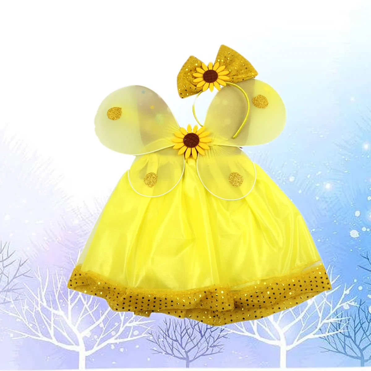 3Pcs Gold Sunflower Fairy Dress Set Complete Girls Costume Outfit for Fairy Party Cosplay Kids Costumes Girls Costumes