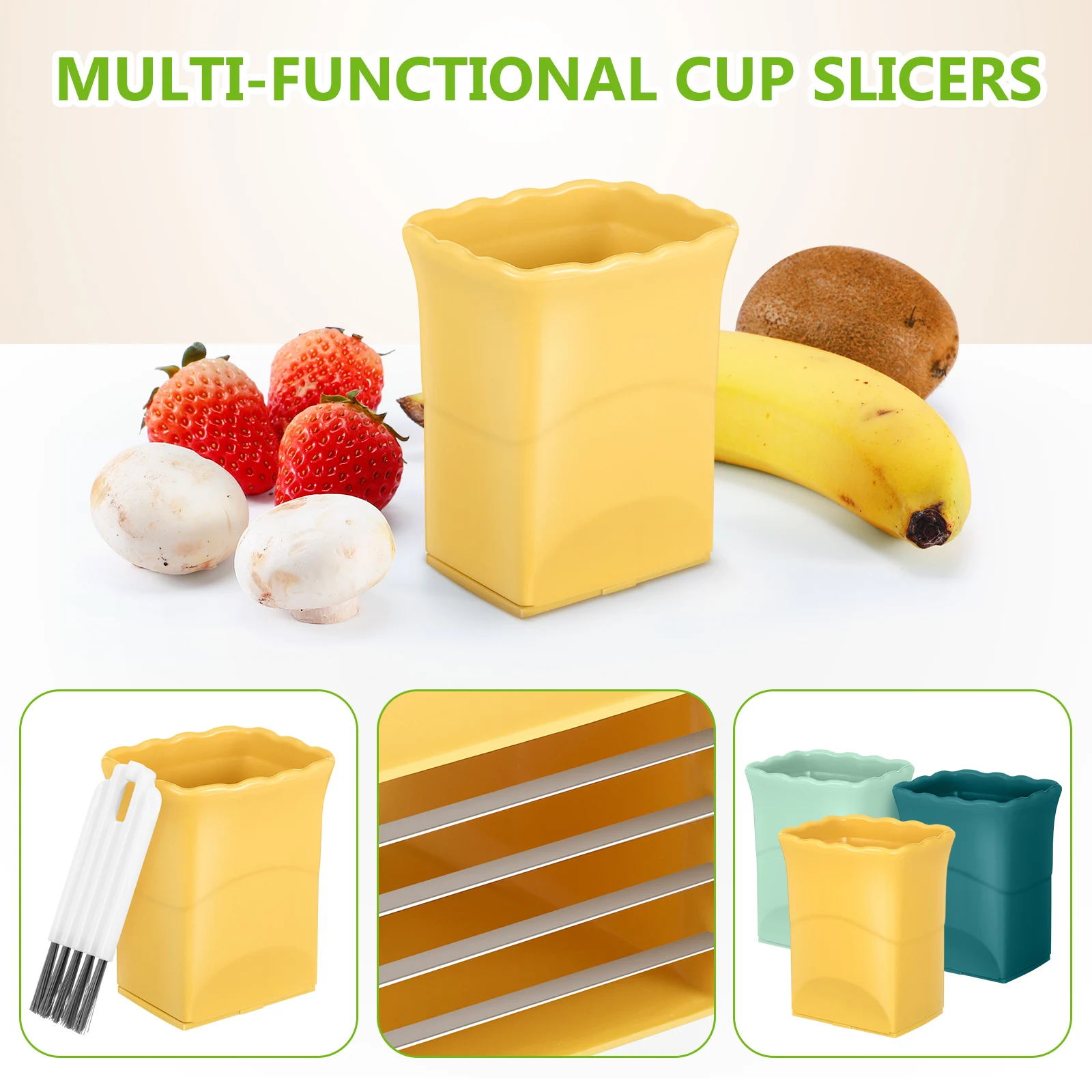 

3 set Cup Set Stainless Steel Fruit Banana Strawberry Cleaning Brush Included Multifunctional Vegetable Cutter Kitchen Gadget