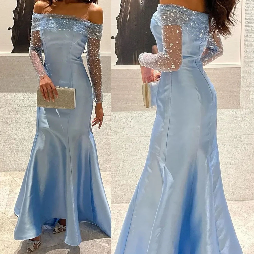 

Prom Gown Off Shoulder Long Sleeve Illusion Mermaid Dress Cocktail Backless Evening Party es فساتين مناسبة رسمية