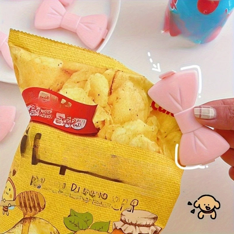 5pcs Cute Creative Pink Bow Snack Clip Multi Functional Plastic Snacks Food Preservation Storage Sealing Clip for Kitchen Home