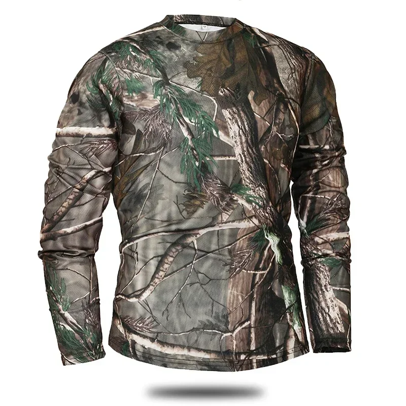 Herren Outdoor Camouflage T-Shirt Schnell trocknende Langarmkleidung zum Wandern Militärische taktische Jagd Camping