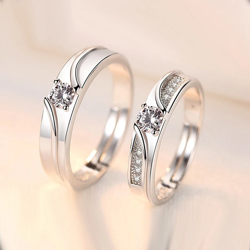 Geometric Couple Rings For Men Women Shiny Crystal Wedding Lovers' Ring Jewelry Romantic Valentine's Day Present Ring Accessory