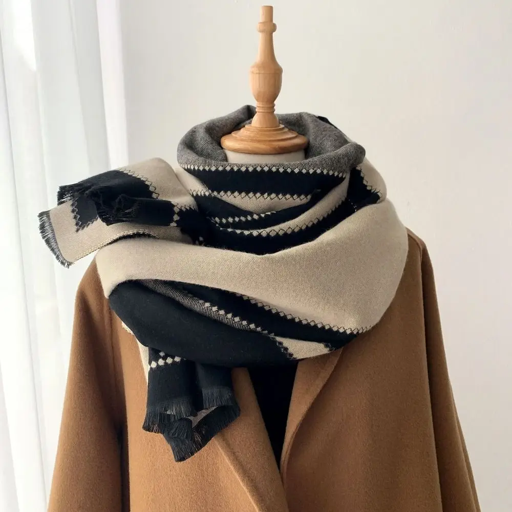 

180*65cm Imitation Cashmere Scarf Comfortable Autumn Winter Warm Neck Guard Shawl Printed Stripe Geometry Neck Warmer Wrap