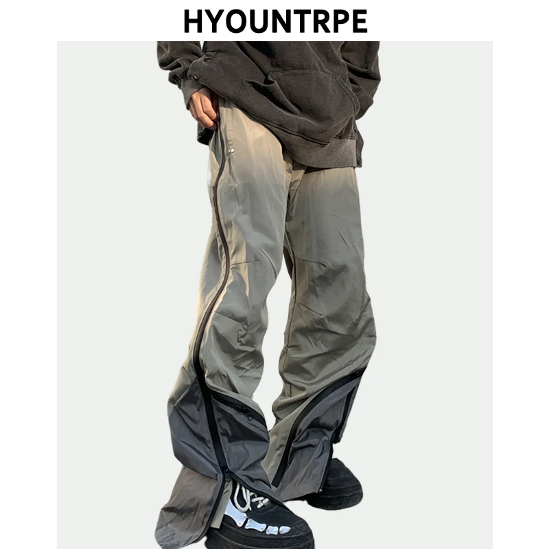 

Mens High Street Loose Pants Casual Zipper Open Patchwork Straight Trousers Pants Hip Hop New Fashion Streetwear Jogging Pants