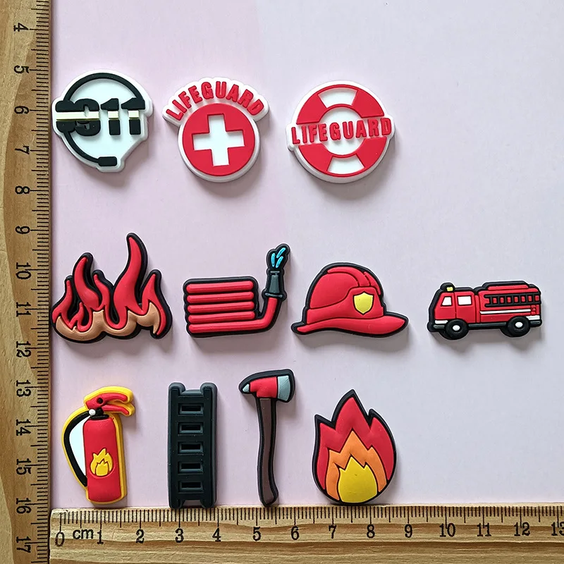 12PCS Cute Cr oc Shoe Charms with a Firemen/Firefighting team Theme - Perfect Shoes Akcesoria i dekoracje do chodaków buty