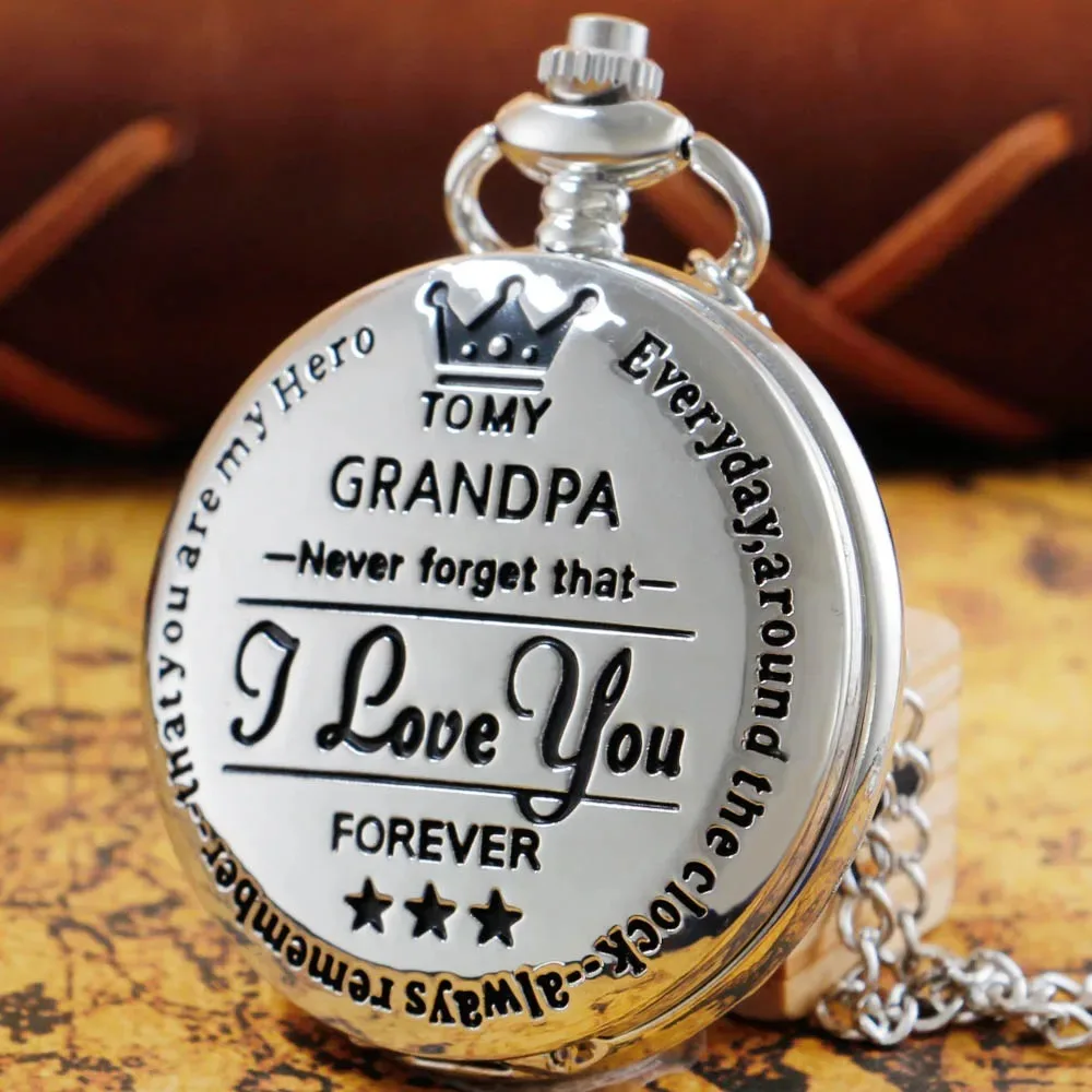 "To My Grandpa" ประณีตควอตซ์นาฬิกาพ็อกเก็ตสร้อยคอนาฬิกาสําหรับปู่วันพ่อของขวัญวันเกิดวันขอบคุณพระเจ้า