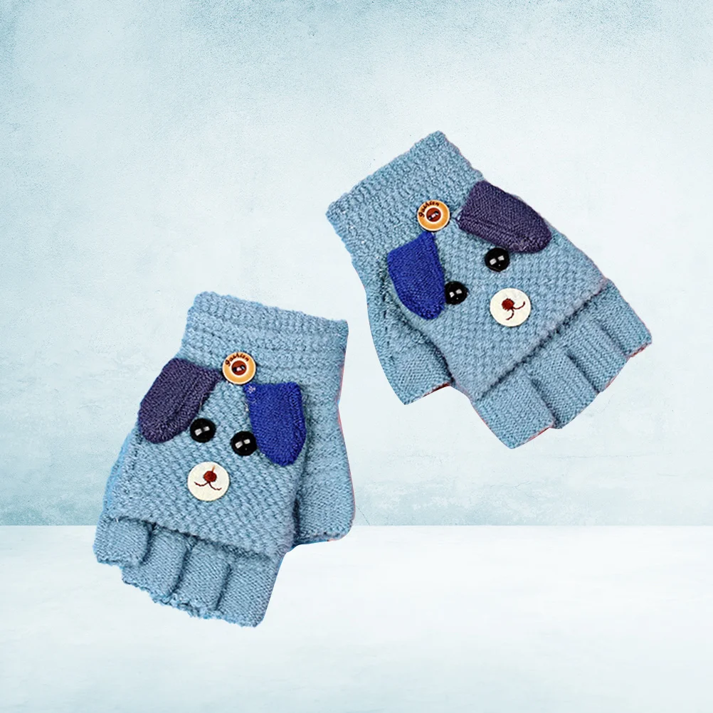 1 paio di guanti caldi in maglia per bambini guanti invernali foderati in pile per bambini morbidi ed elasticizzati protezione completa delle dita per la stagione fredda all'aperto