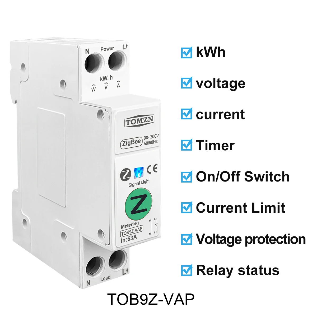 Zigbee 63A 1P+N WIFI Smart Switch Energy Meter Kwh Metering Monitoring Circuit Breaker Timer Relay MCB TUYA smartlife protection