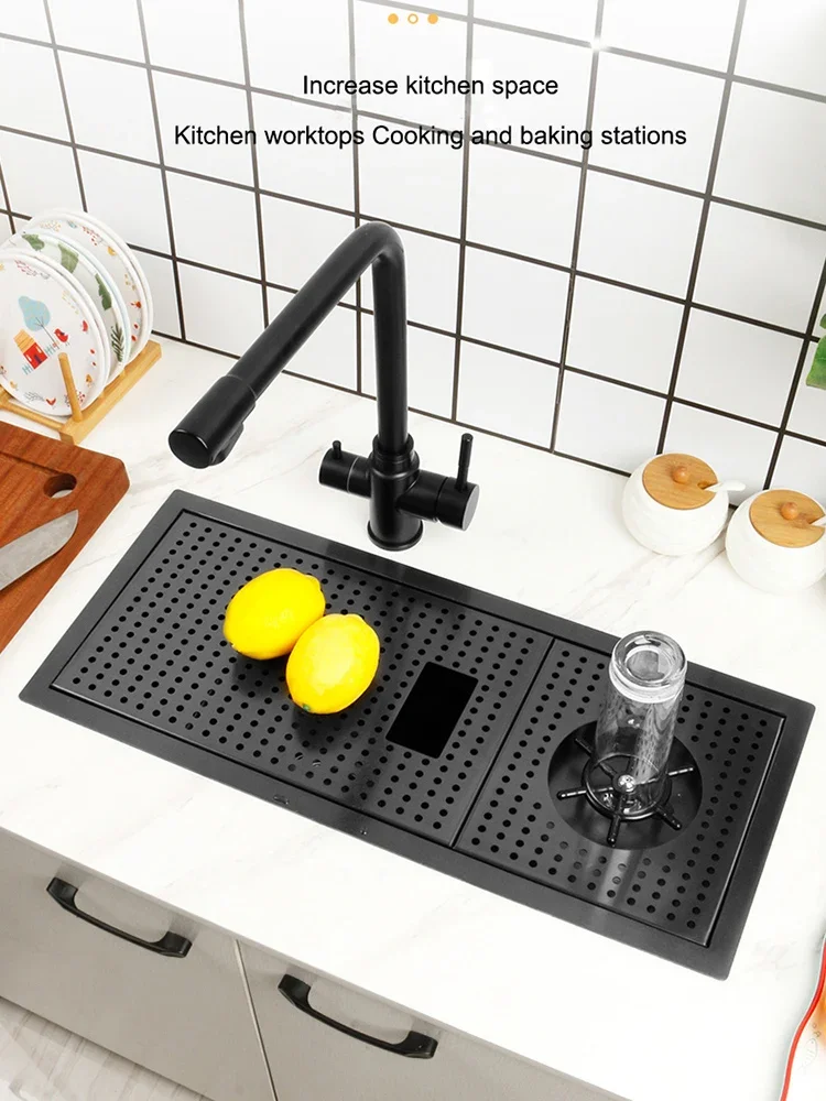 Hidden black 304 Kitchen Sink Nano Single Bowl Bar Small Size Stainless Steel Balcony Sink Concealed Black Bar Sink With Cover