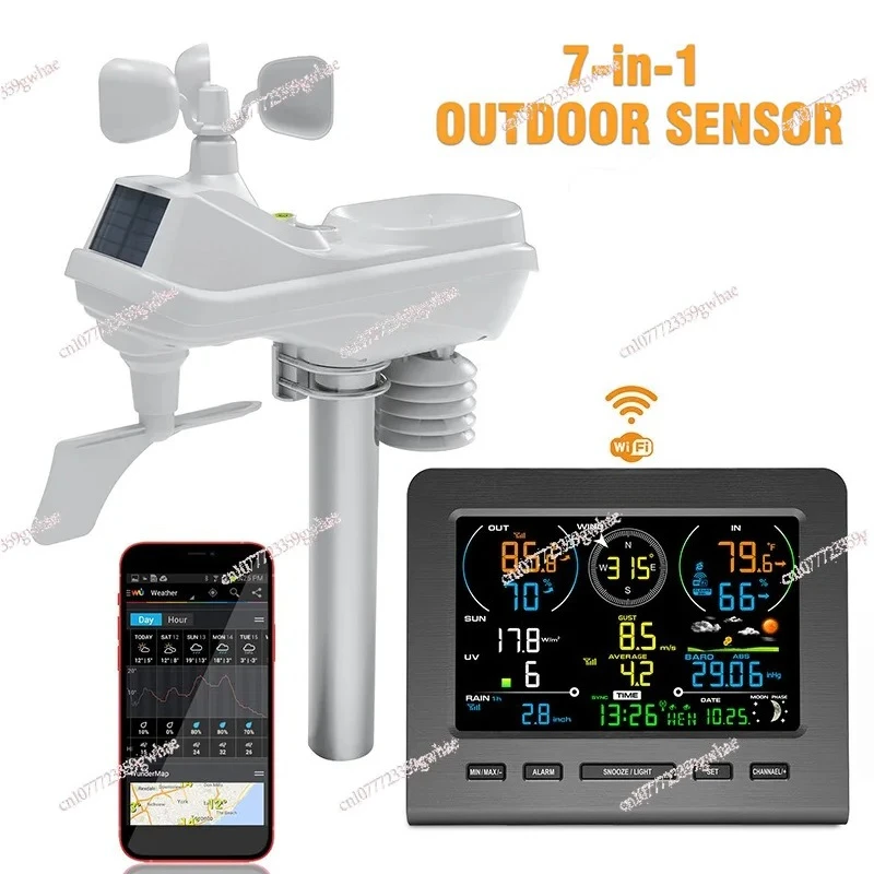 

FT0365-030T 7-in-1 function + temperature and humidity/wind speed/rainfall monitoring, WiFi remote forecast