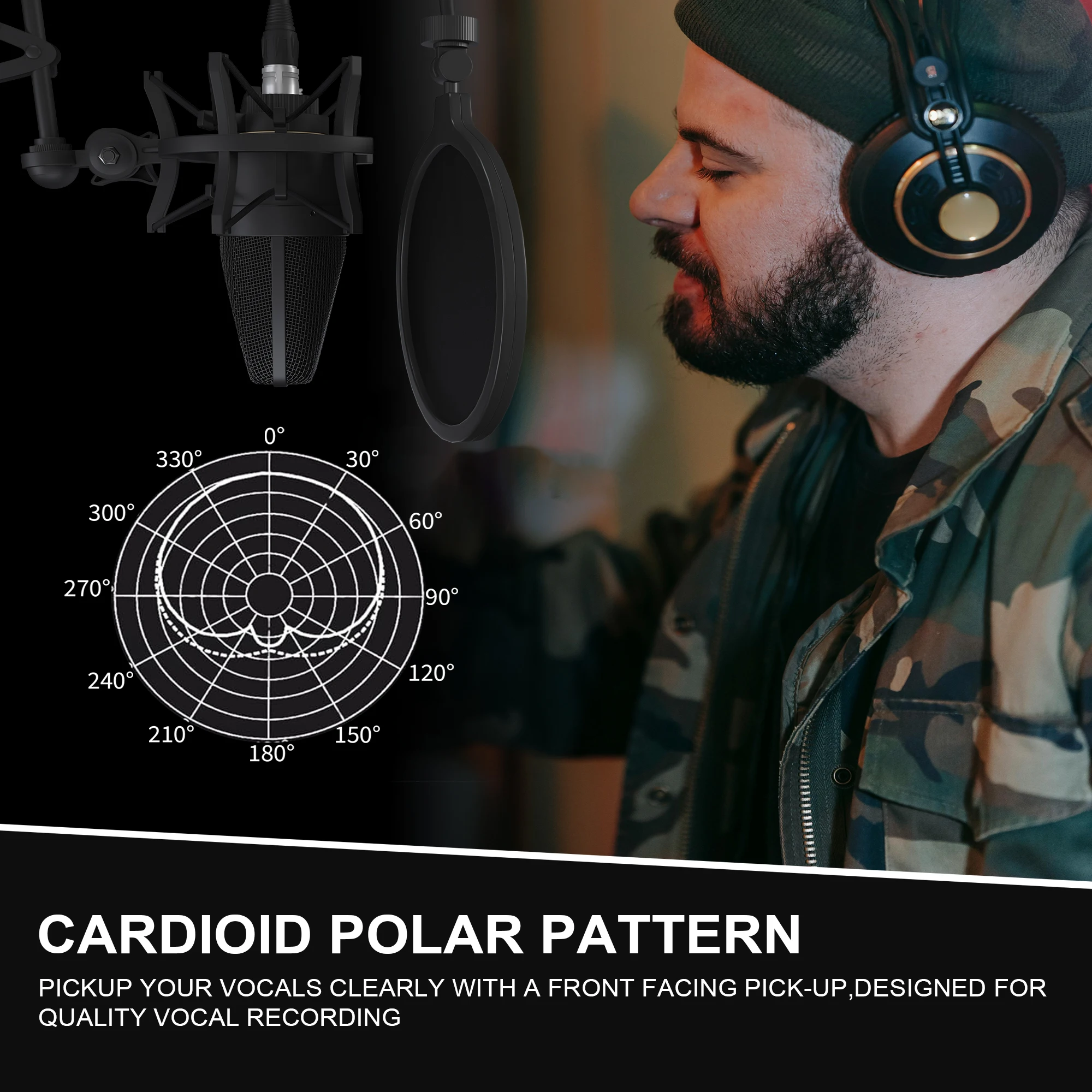 ميكروفون مكثف KTES AMX 103 XLR ميكروفون قلبي احترافي لتسجيل البث والبث المنزلي استوديو 48 فولت طاقة فانتوم #3