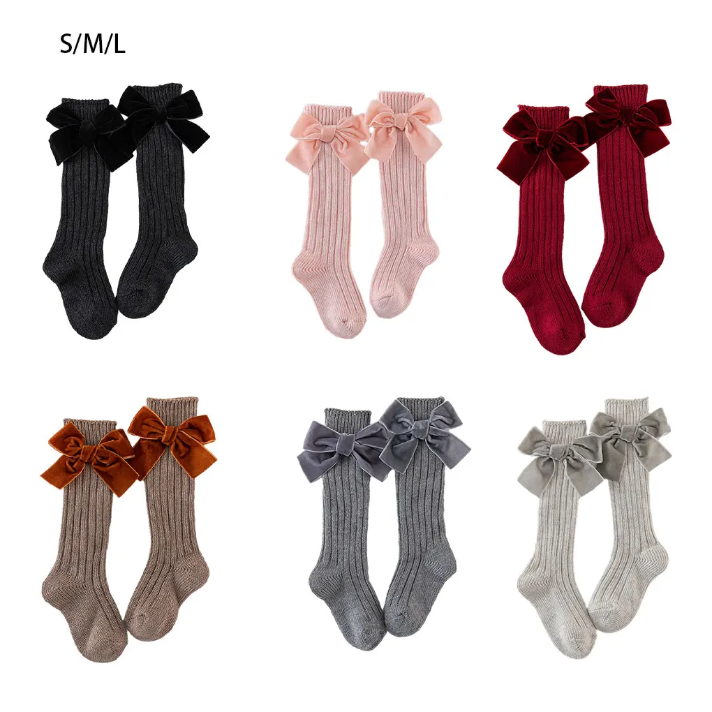 

Cotton Breathable And Lightweight Knee-high Socks With Big Bow For Girls Keeping Warm Skin Friendly