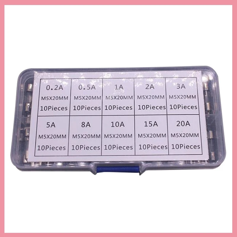 5x20mm Glass Fuse Tube Set Each With 10pcs 0.2A~20A Fuse Tubes 100pcs Packaged For Household Appliances B6