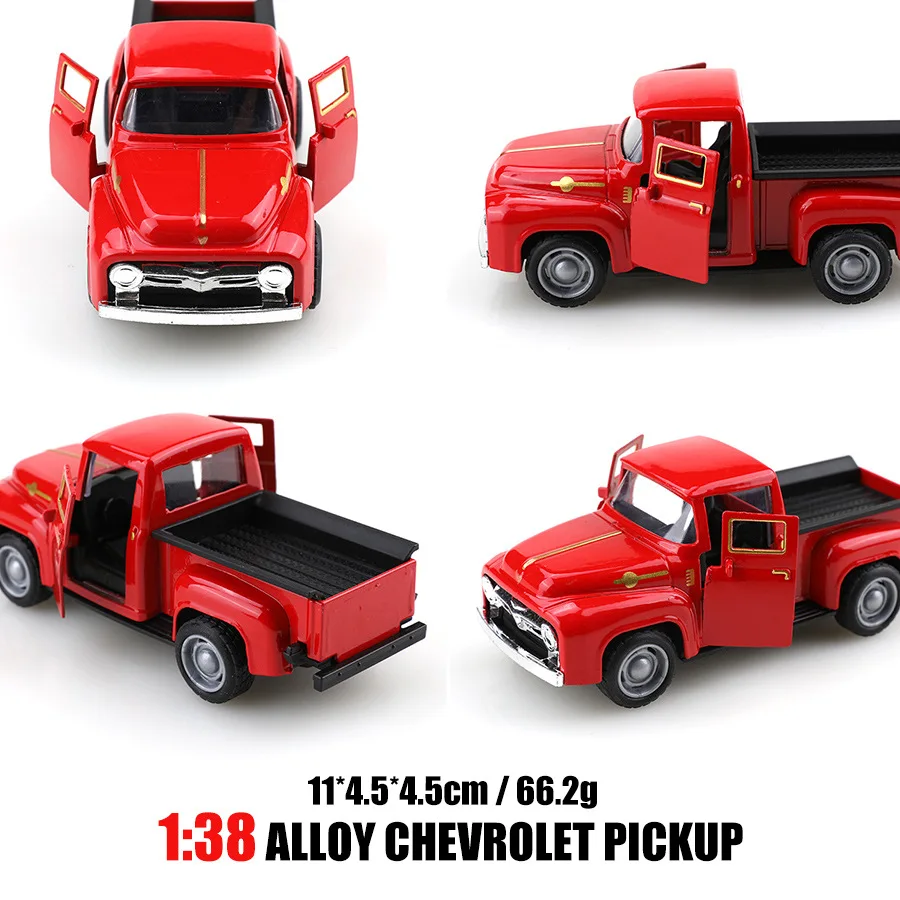 1:38 Retro Classic Car Toy Modello Simulazione Lega Pickup Truck Bambini Tirare indietro Porte auto Può aprire Pressofuso Auto Giocattoli Ragazzo Regalo