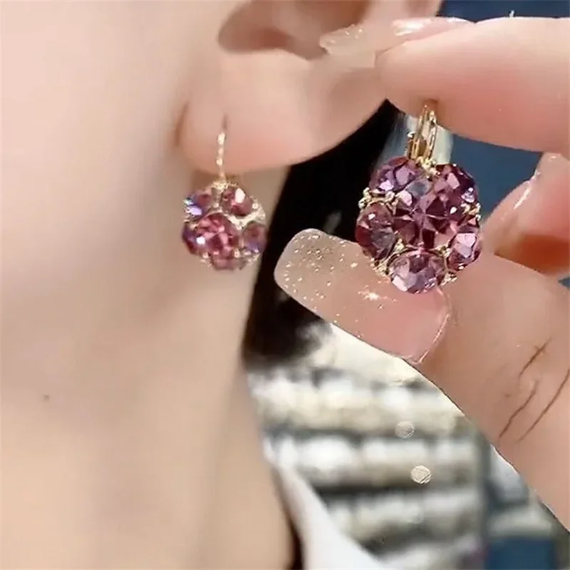 Niche Pink Color Delicate Gentle Stud Inlay Shiny Rhinestone Earrings For Women Fashion Jewelry 2023 New Custom Jewelry