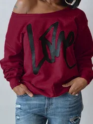 Sudadera de talla grande LW, camiseta con estampado de letras, sudadera a la moda, nueva manga larga para mujer, ropa de calle Y2K, Jersey informal, Tops