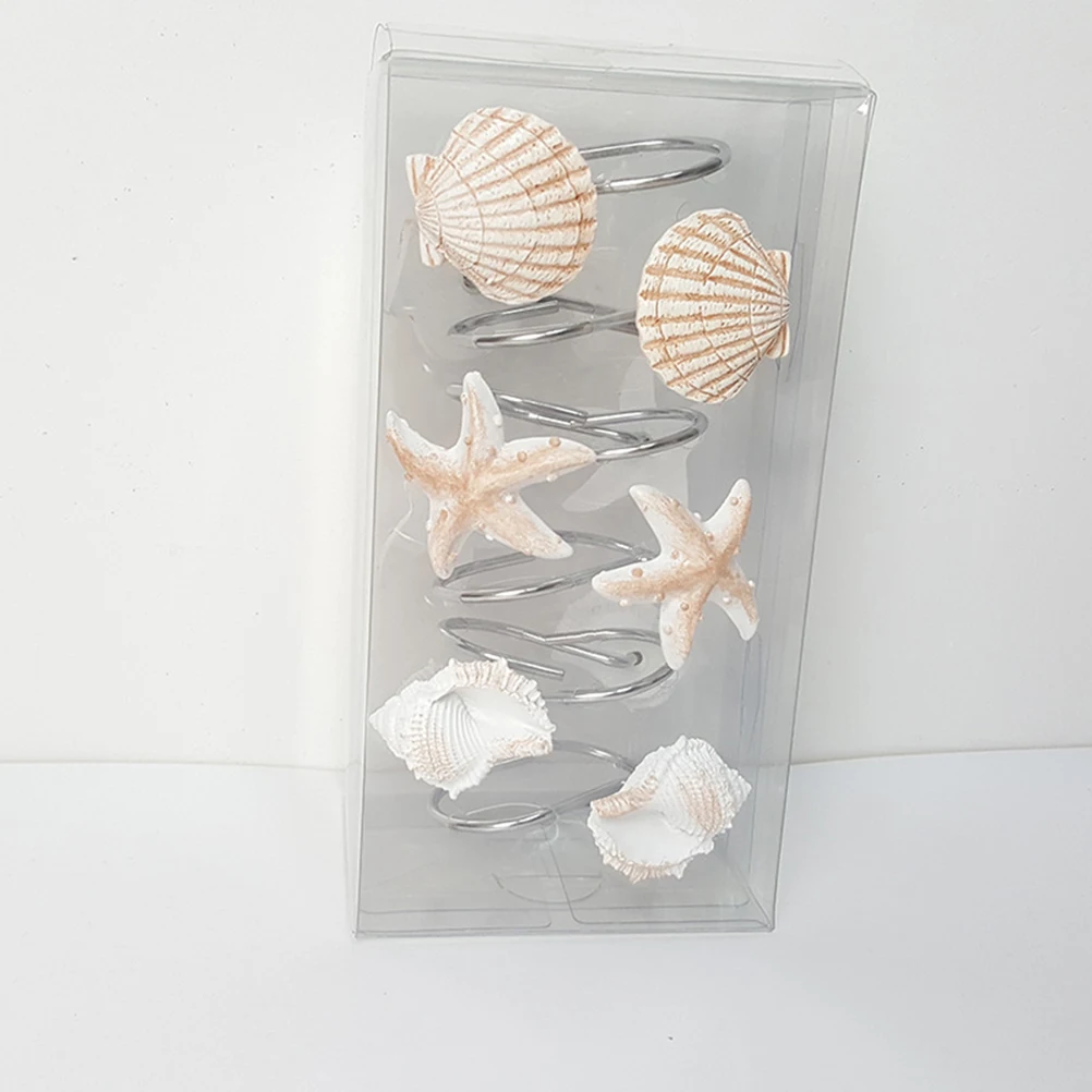 

12 Pcs Ocean Theme Shower Curtain Hooks Conch Shell Resin Anti Rust Decorative Bathroom Easy Install Hooks Rings
