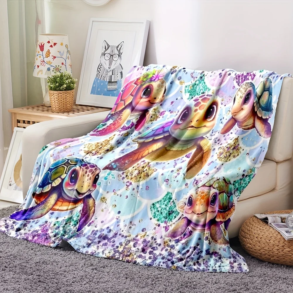 Cute Baby Turtle Print Throw Blanket Nursery Decor Cozy Sea Animal Lap Throw Blanket For Kids Room Bed Gift