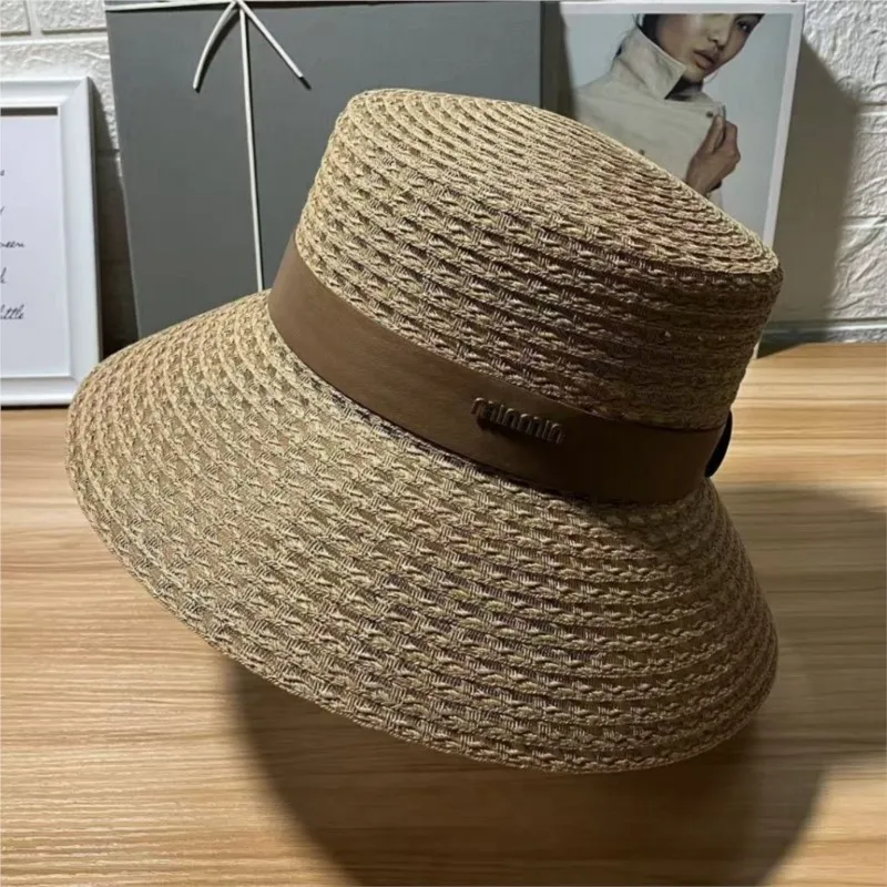 New multi-color woven ribbon flat-topped hat women's and perforated breathable top