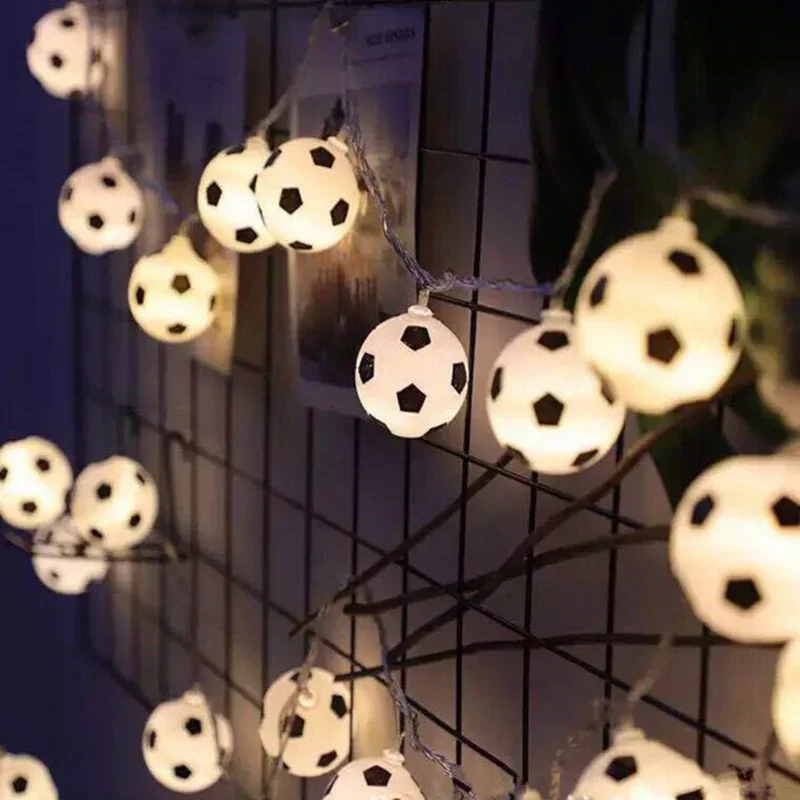 LED Soccer Balls String Garland Decoration Bedrooms Home Theme Party Christmas 2/6M Decorative Football Fairy Lights Battery