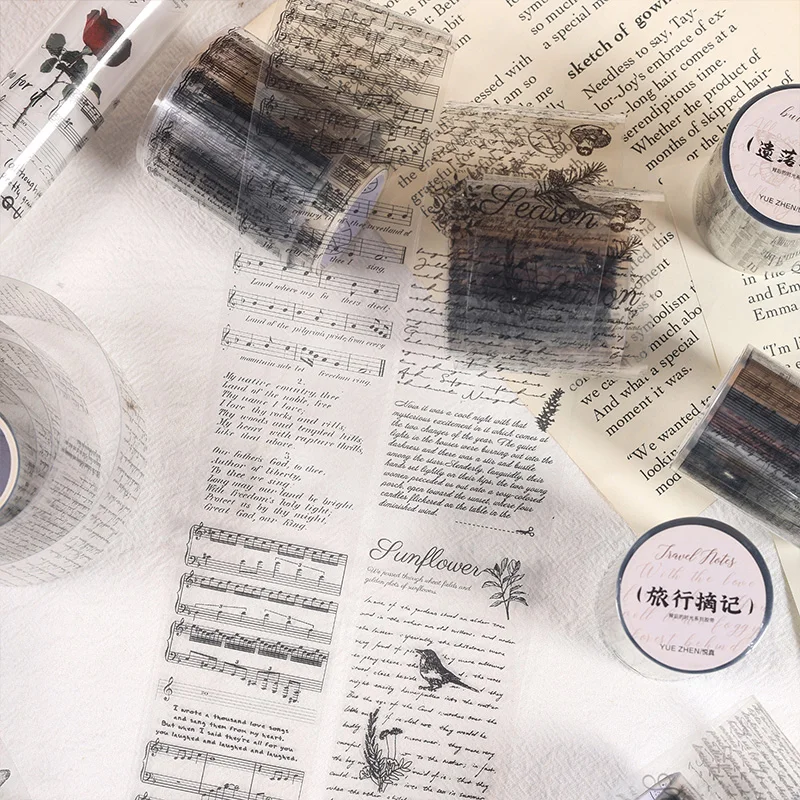 Yoofun 5x300cm Vintage English Writing Lyrics Letters Forest PET Tape Retro Style Scrapbooking Journal Masking Tape