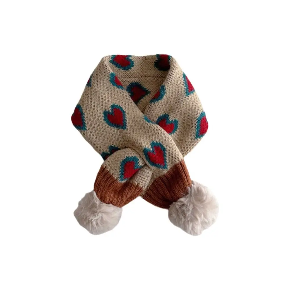 Thickened Children Knitted Scarf Adorable Heart Pattern Windproof Muffler Cartoon Thermal Neck Warmer Cross Scarf