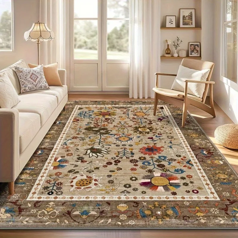 

Persian Retro Style Living Room Bedroom Bed Soft Mat Washable Foldable Carpet Entry Door Mat Suitable for Living Room, Bedroom