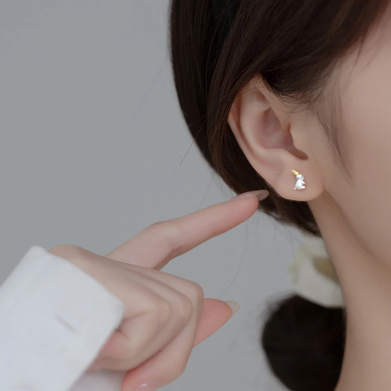 Modian 100% 925 Sterling Silver Cute Animal 3D Rabbit Stud Earrings for Women And Girl Fashion Korean Style Jewelry Brincos