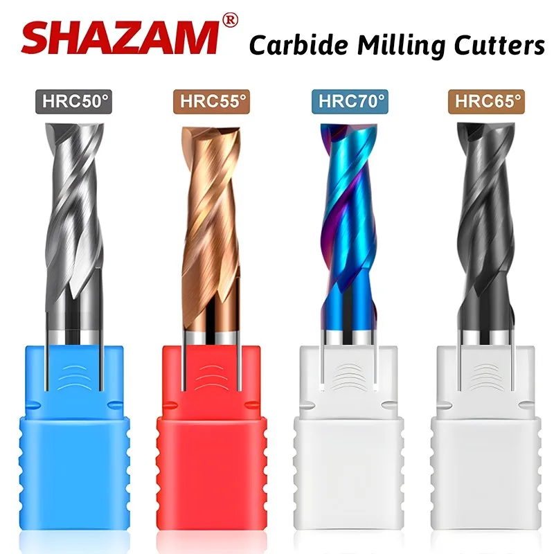 SHAZAM HRC50/55/65/70 2-Flute 1.0-20.0mm Carbide Flat End Mills For CNC Machine Tungsten Steel Milling Cutter Tools