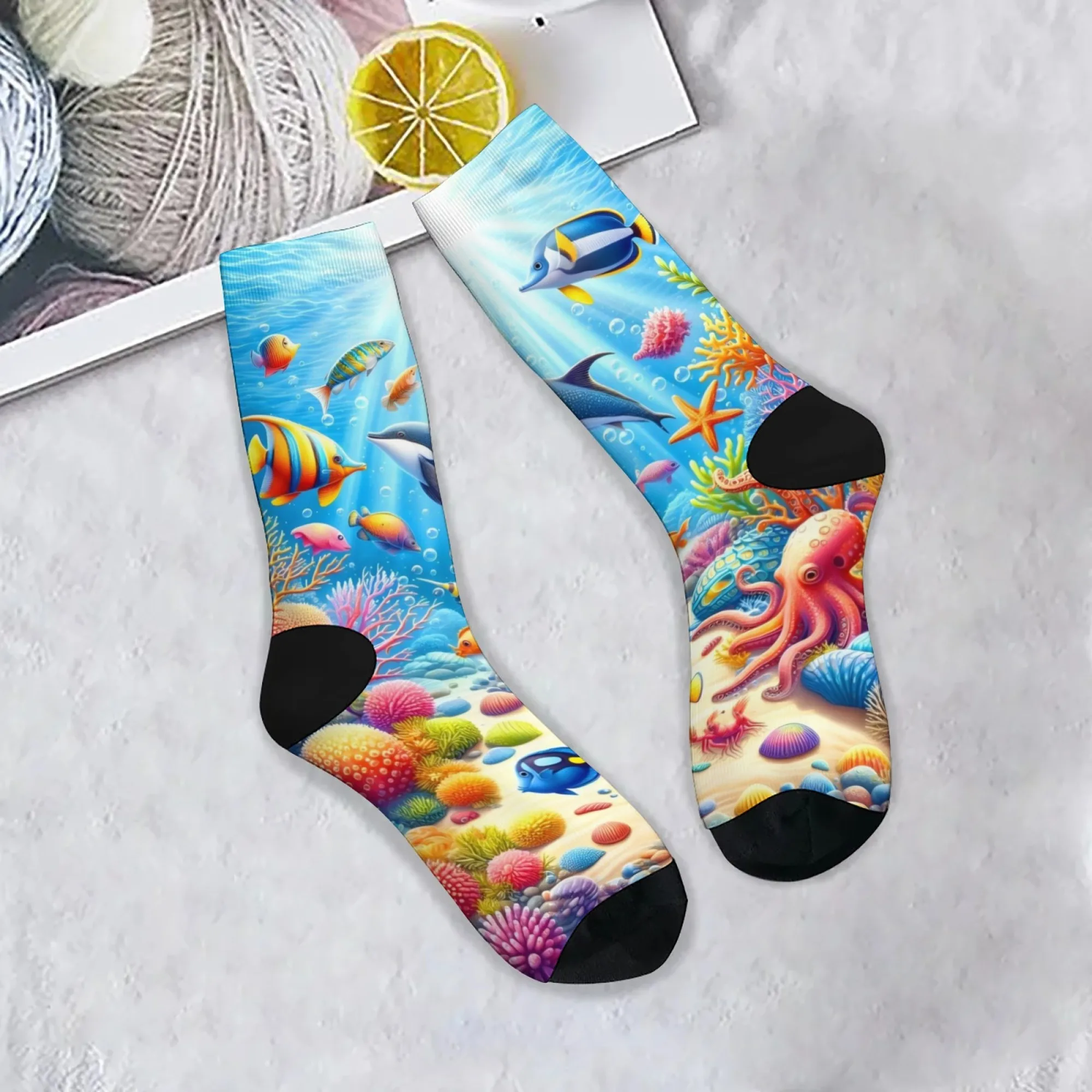 المحيط تحت سطح البحر العالم سعيد الجوارب Harajuku نمط الجدة مضحك الرجال الجوارب للجنسين الجوارب الموضة غير رسمية الكرتون لطيف الجوارب هدية