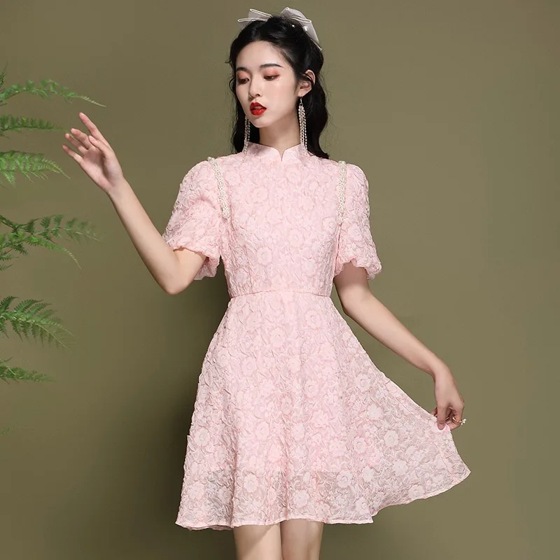 

Maidens A-line Lace Pink Sweet Girls Cheongsam Chirpaur