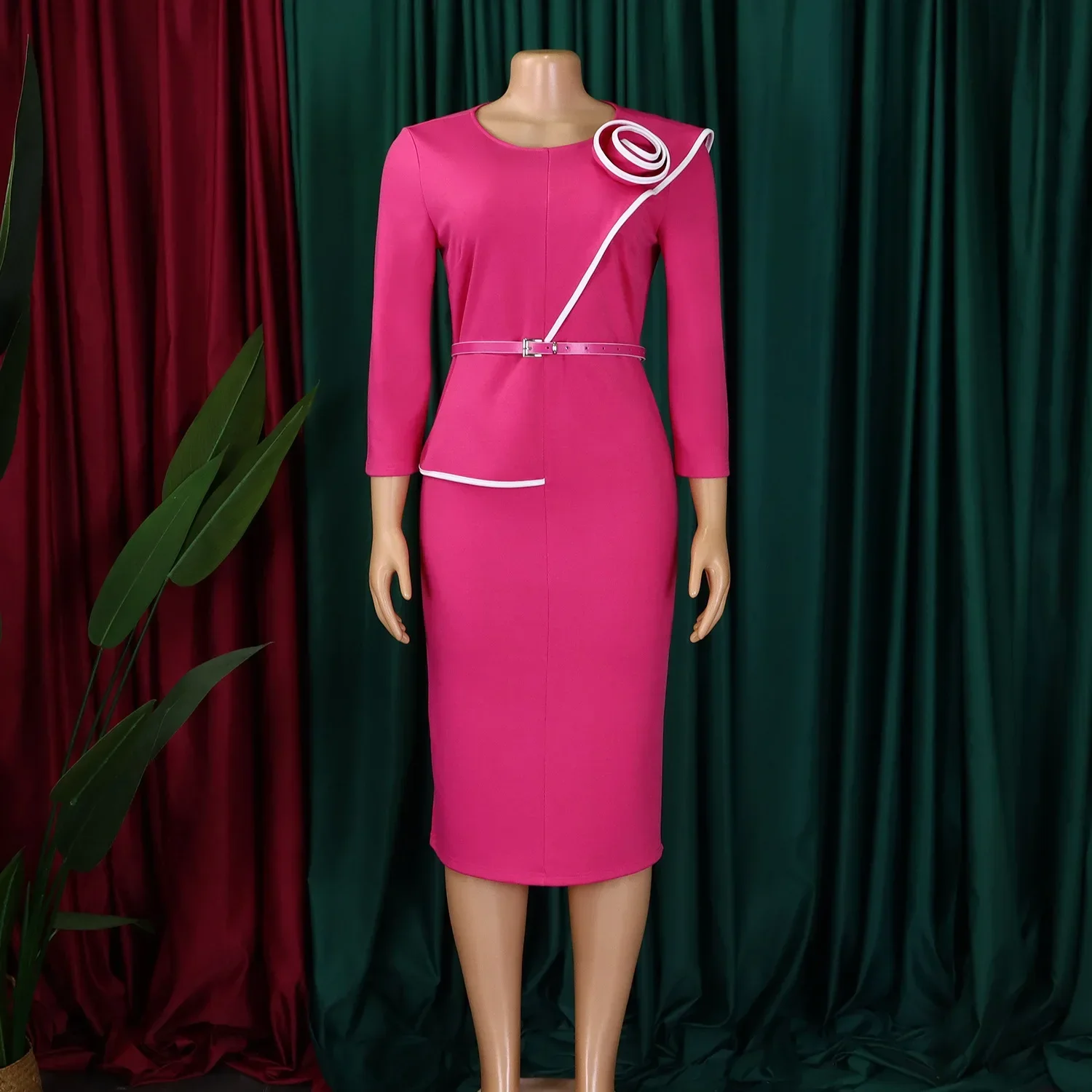 

Customized Elegant Church Dresses O Neck Bodycon Short Sleeves Modest Office Ladies Work Wear Round Neck for Professional Female