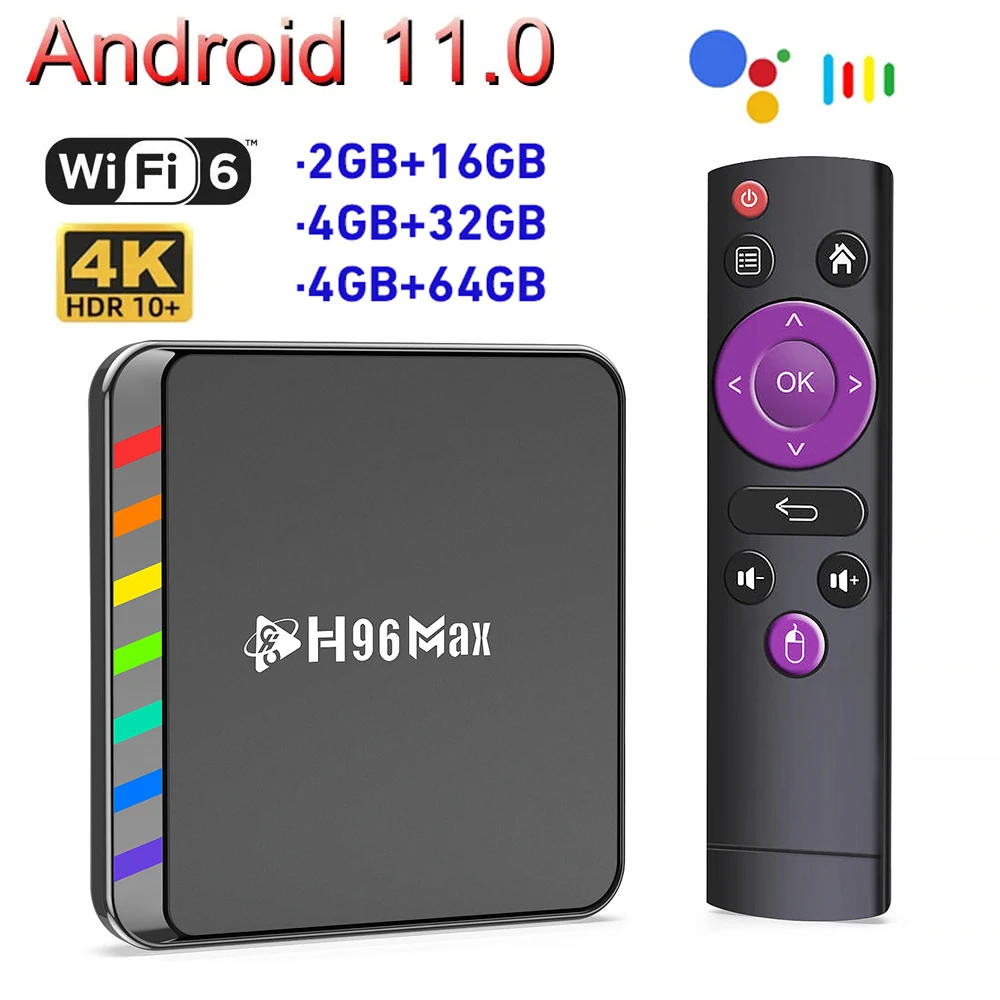 H96 MAX W2 Android 11 TV Box Amlogic S905W2 Quad Core 4G 64G 4K 3D Video BT Wifi6 Voice Assistant Media Player Set Top Box