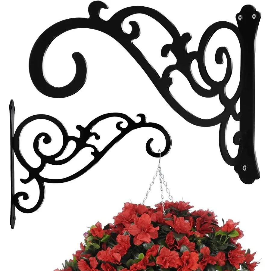 

2 Pcs 12Inch Black Iron Wall Hooks for Indoor and Outdoor Use Durable Hanging Plant Brackets Perfect for Planters Lanterns Bird