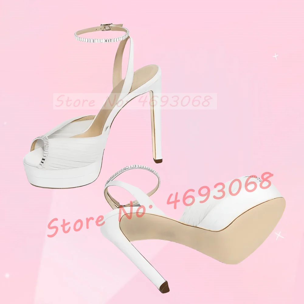 

Белые сетчатые сандалии на платформе, женские свадебные блестящие туфли с открытым носком и кристаллами, туфли на высоком каблуке-шпильке, элегантные модные вечерние сандалии с запахом на щиколотке