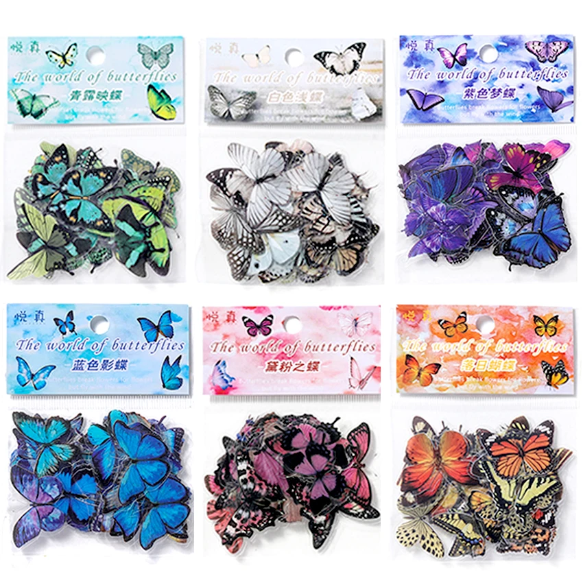 40Pcs/Set 3D Butterfly PET Transparent Sticker Multi Art Decals For DIY Album Book Epoxy Resin Craft Making Filling Decor