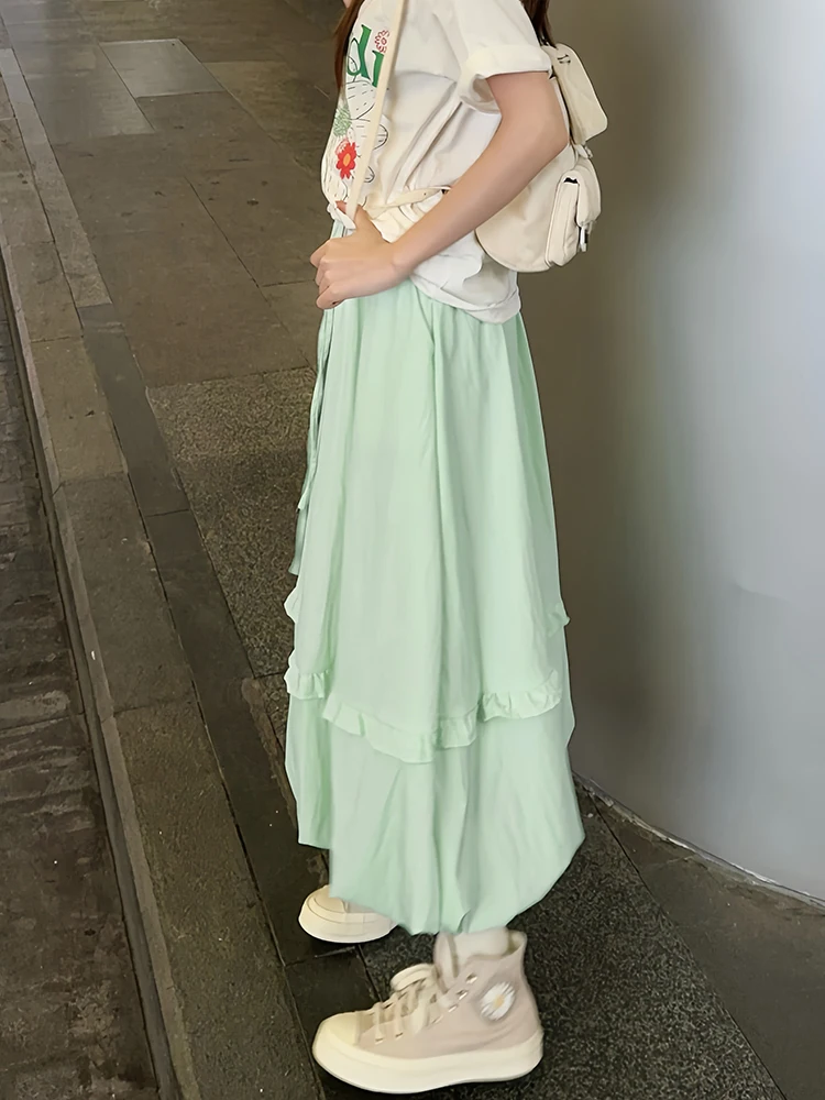 レディースサマーサンプロテクションバッドスカート - ハイウエストのゆったりとしたミディ丈スカート、お腹を隠す