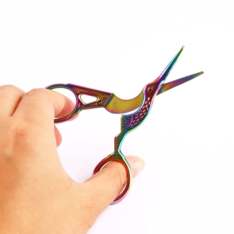 ステンレス鋼眉毛トリマーはさみ眉毛シェーバーナイフ脱毛美容メイクツール鶴の形コウノトリレトロはさみ